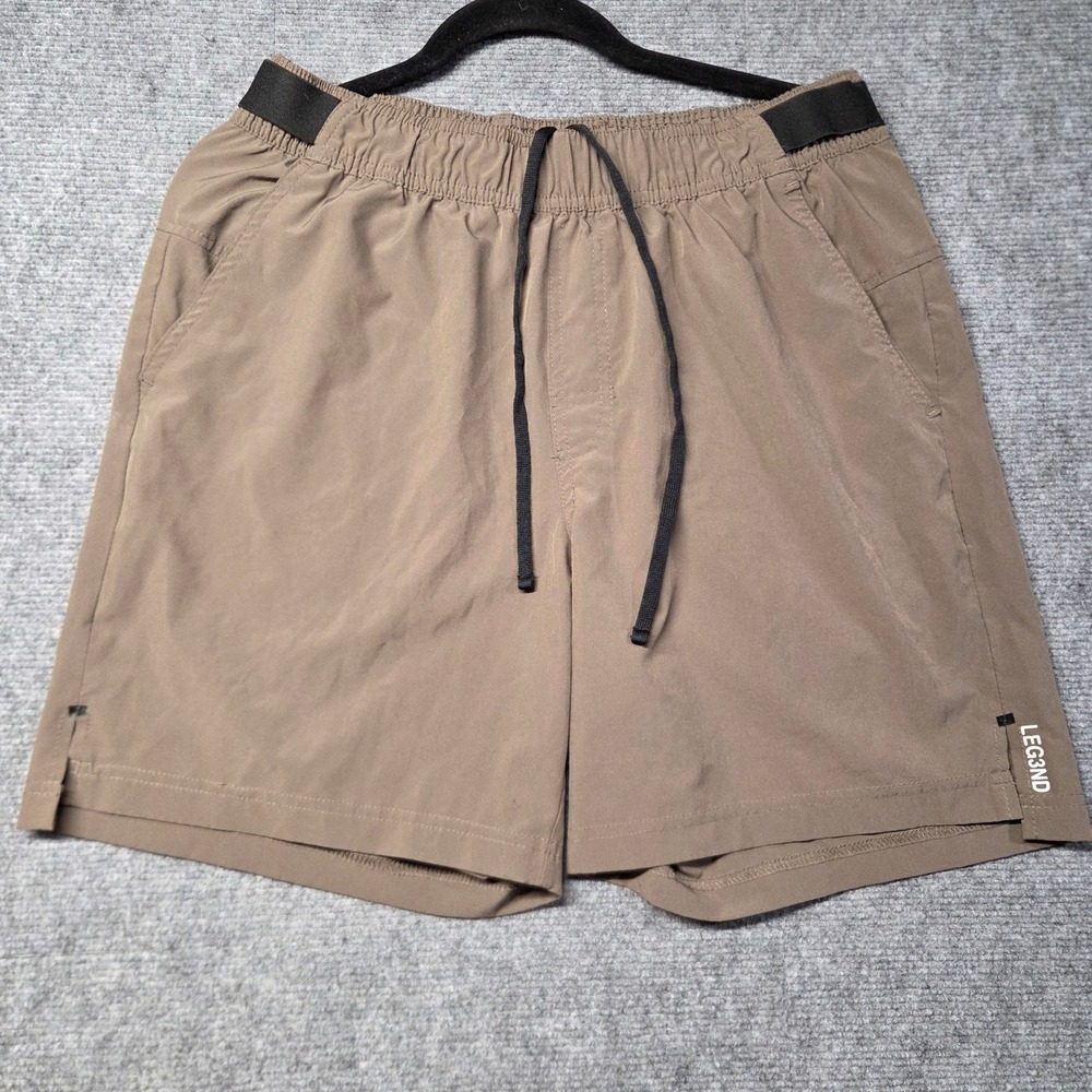 Leg3nd Mens Athletic Shorts Size Large Tan Brown Elastic Waist Drawstring Active